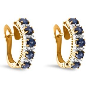 2.28ct Natural Sapphire & 0.26ct Diamond Latch Back Earrings - 18K Solid Gold